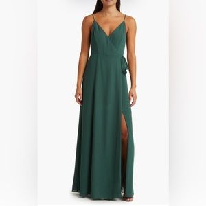 WAYF hunter green wrap dress